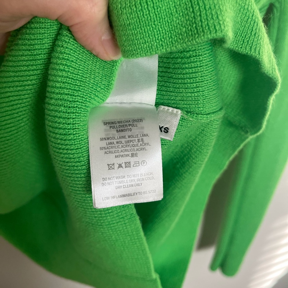 Essentiel Antwerp Neon Green Rib-Knit Crewneck Sweater XS Wool Blend - Picture 7 of 7